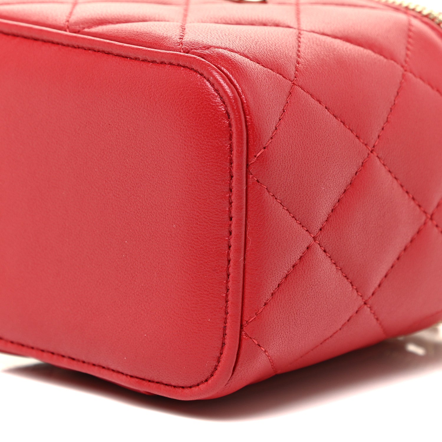 Chanel Lambskin Quilted Top Handle Mini Vanity Case With Chain Red 10 of 11