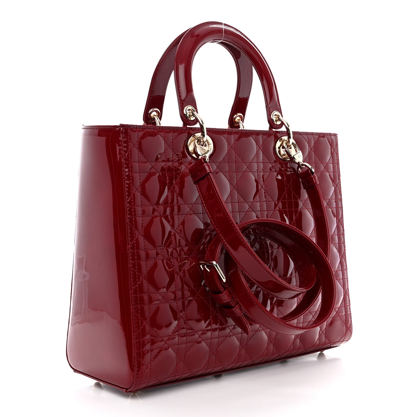 CHRISTIAN DIOR Patent Cannage Large Lady Dior Red