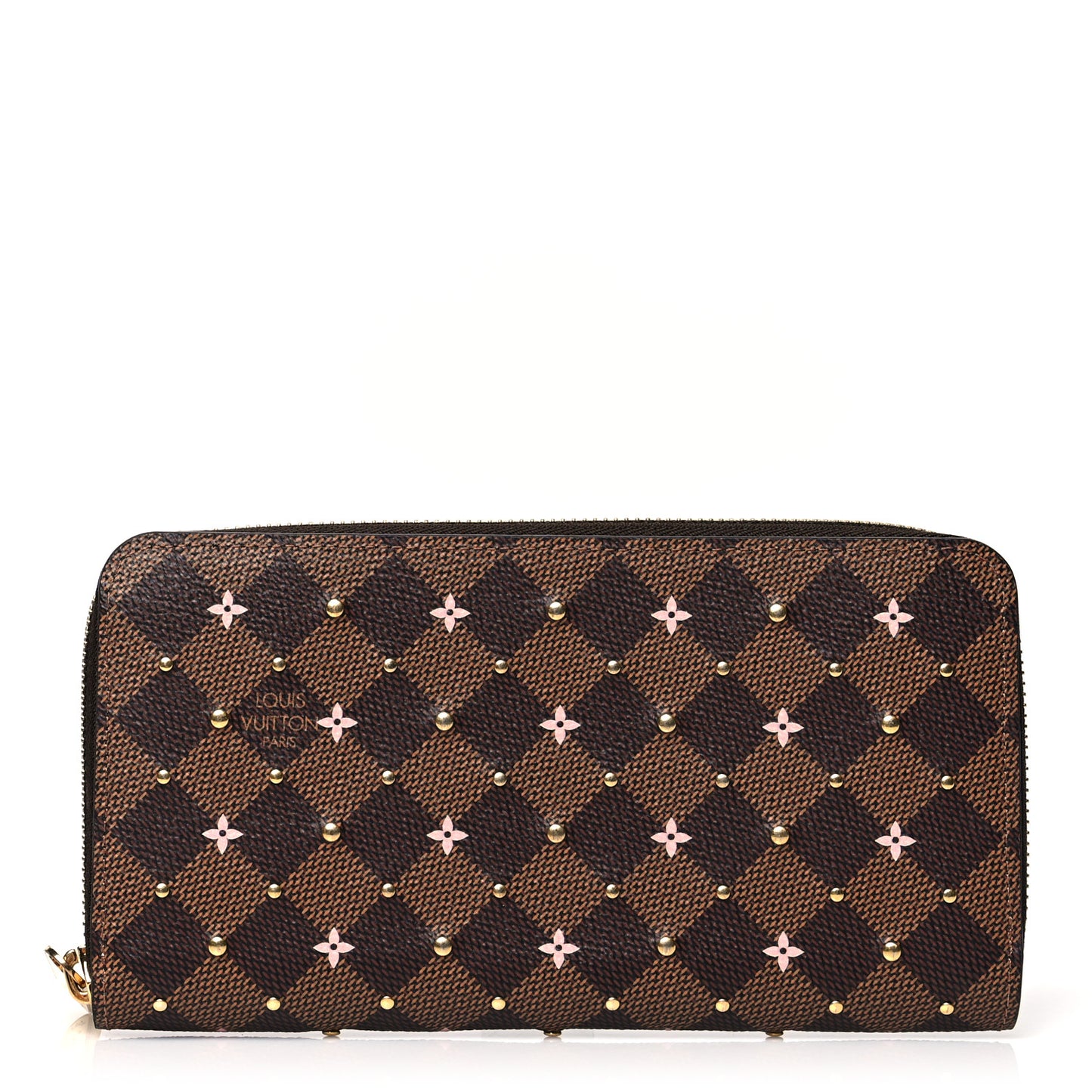 Damier Ebene Studded Zippy Wallet Rose Ballerine