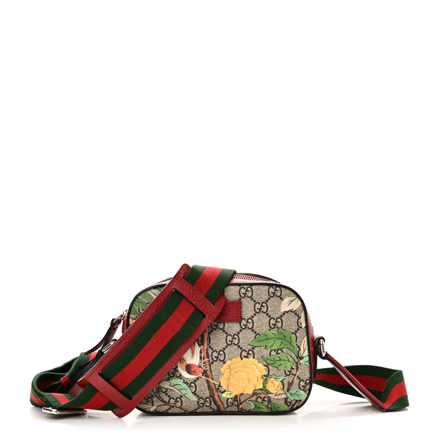 GG Supreme Monogram Tian Web Small Camera Bag Beige Multicolor Red