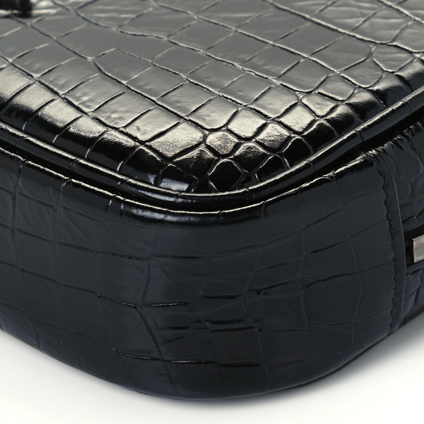 Calfskin Crocodile Embossed Monogram Mini Lou Camera Bag Black