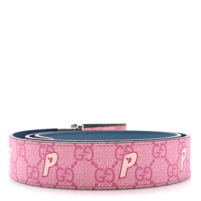 Gucci X PALACE GG Supreme Monogram Palace Textured Dollar Calfskin Square G Reversible Belt 90 36 Pink Pale Rose Palace Pale Blue 2 of 4