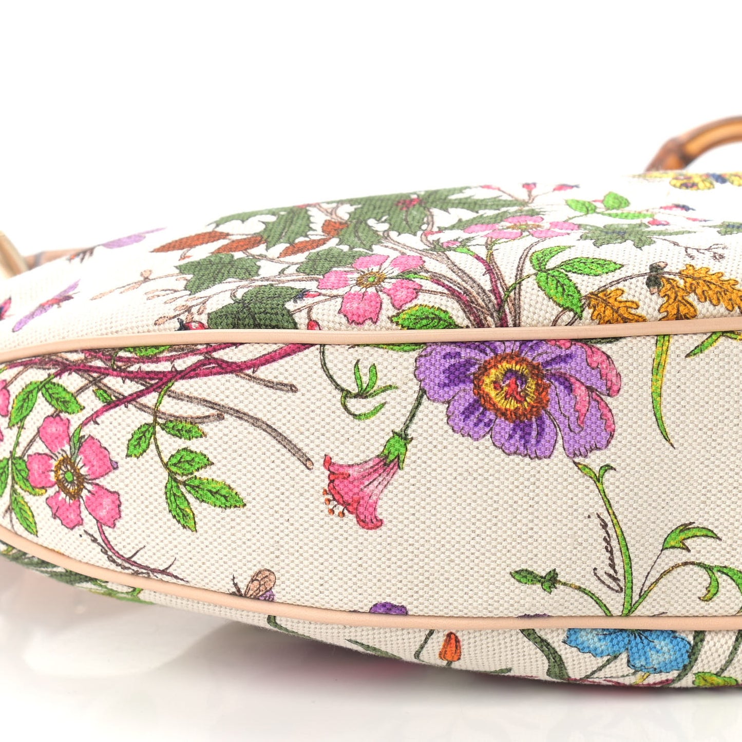 Canvas Floral Flora Bamboo Ring Hobo White