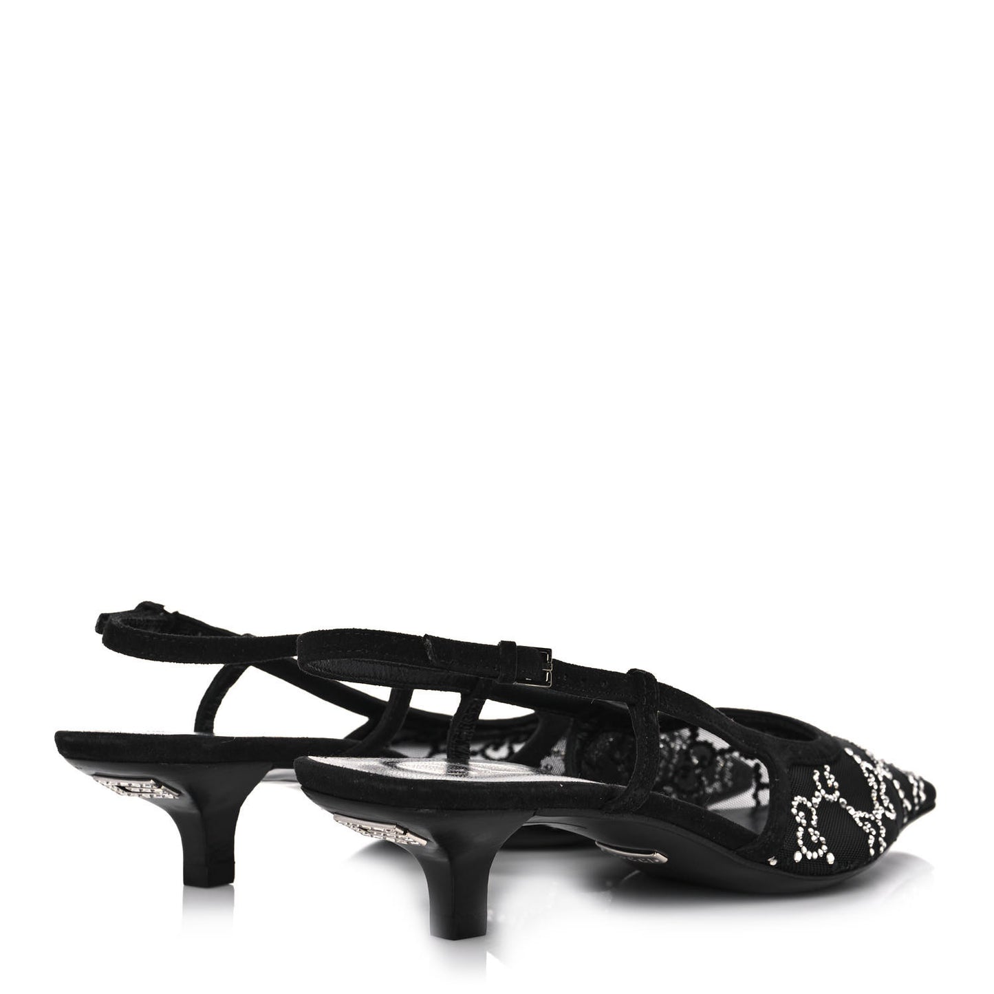 Tela Retino Kid Scamosciato Crystal GG Monogram Square G 35mm Slingback Pumps 37 Black