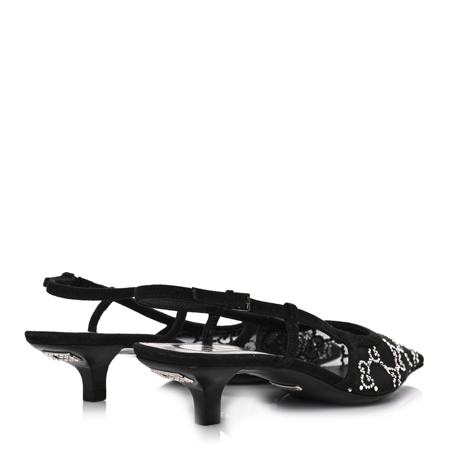 Gucci Tela Retino Kid Scamosciato Crystal GG Monogram Square G 35mm Slingback Pumps 37 Black 4 of 9