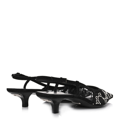Gucci Tela Retino Kid Scamosciato Crystal GG Monogram Square G 35mm Slingback Pumps 37 Black 4 of 9