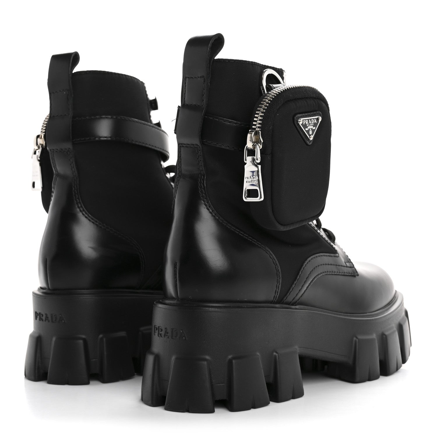 Prada Spazzolato Rois Nylon Metal Triangle Logo Monolith Pouch Pocket 55mm Boots 36.5 Black 5 of 9