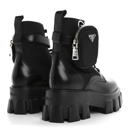 Prada Spazzolato Rois Nylon Metal Triangle Logo Monolith Pouch Pocket 55mm Boots 36.5 Black 5 of 9