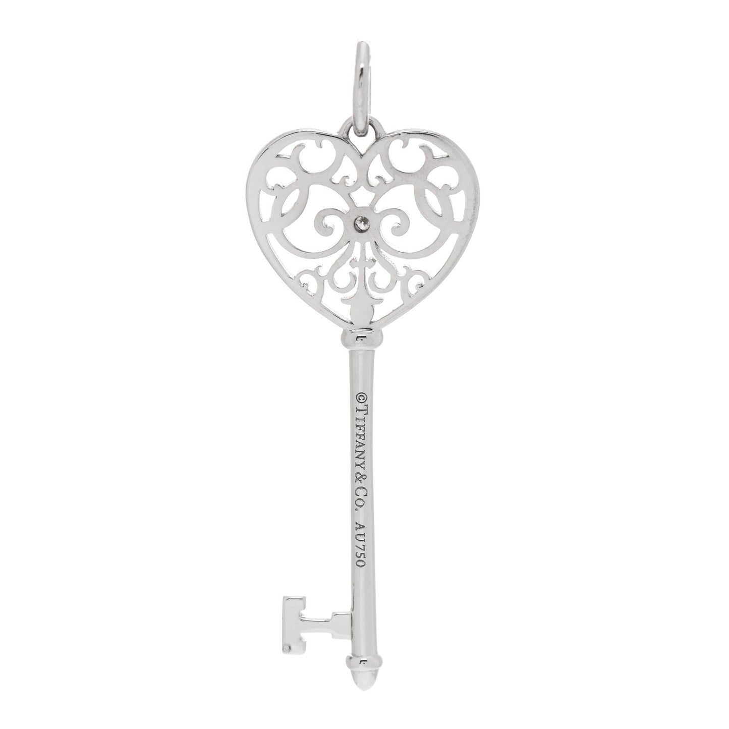 18K White Gold Diamond Enchant Heart Key Pendant