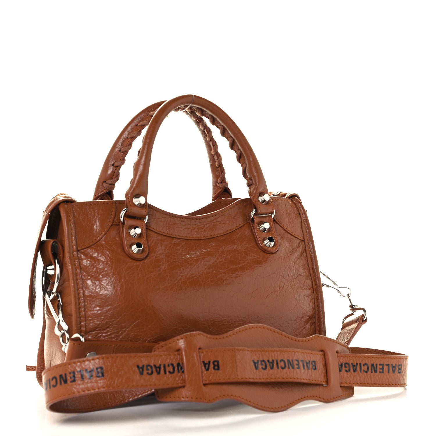 Balenciaga Agneau Classic Silver Hardware Mini City Logo Strap Camel Black 3 of 10