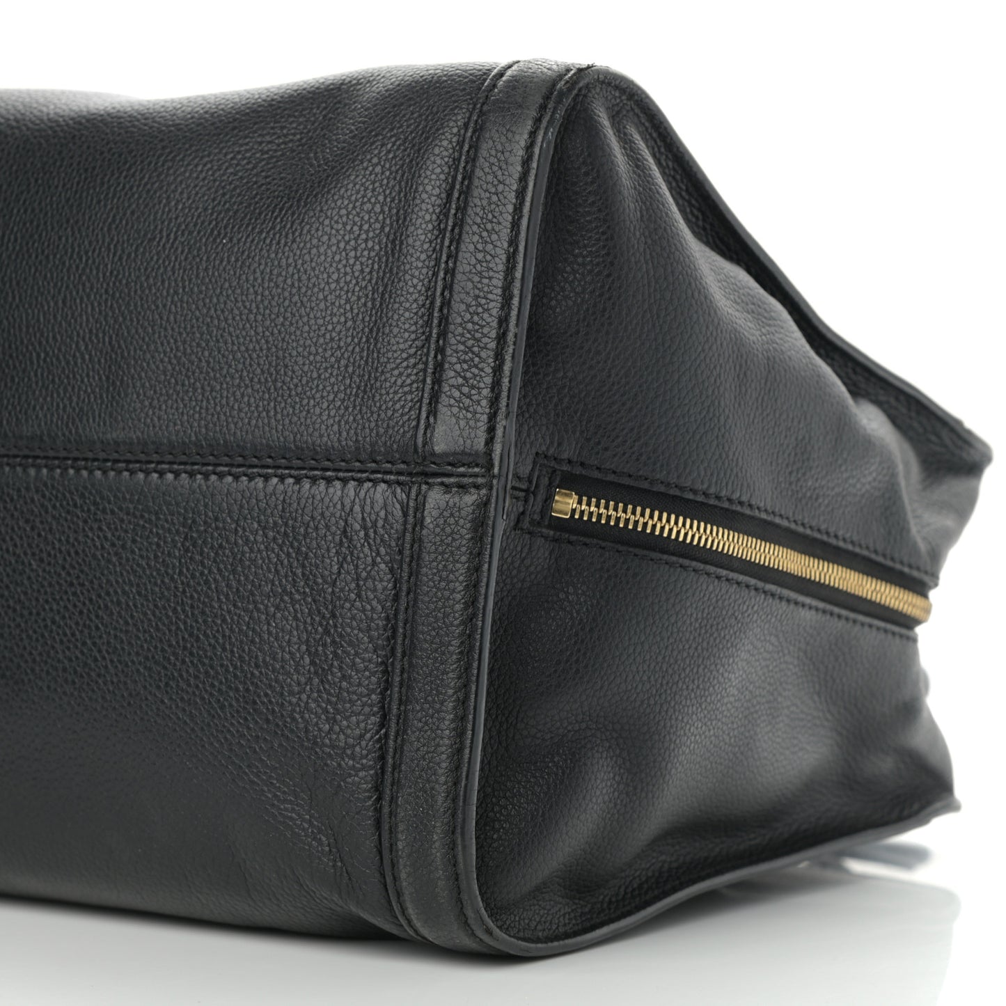 Pebbled Calfskin Large Skull Padlock Zip Around Tote Black