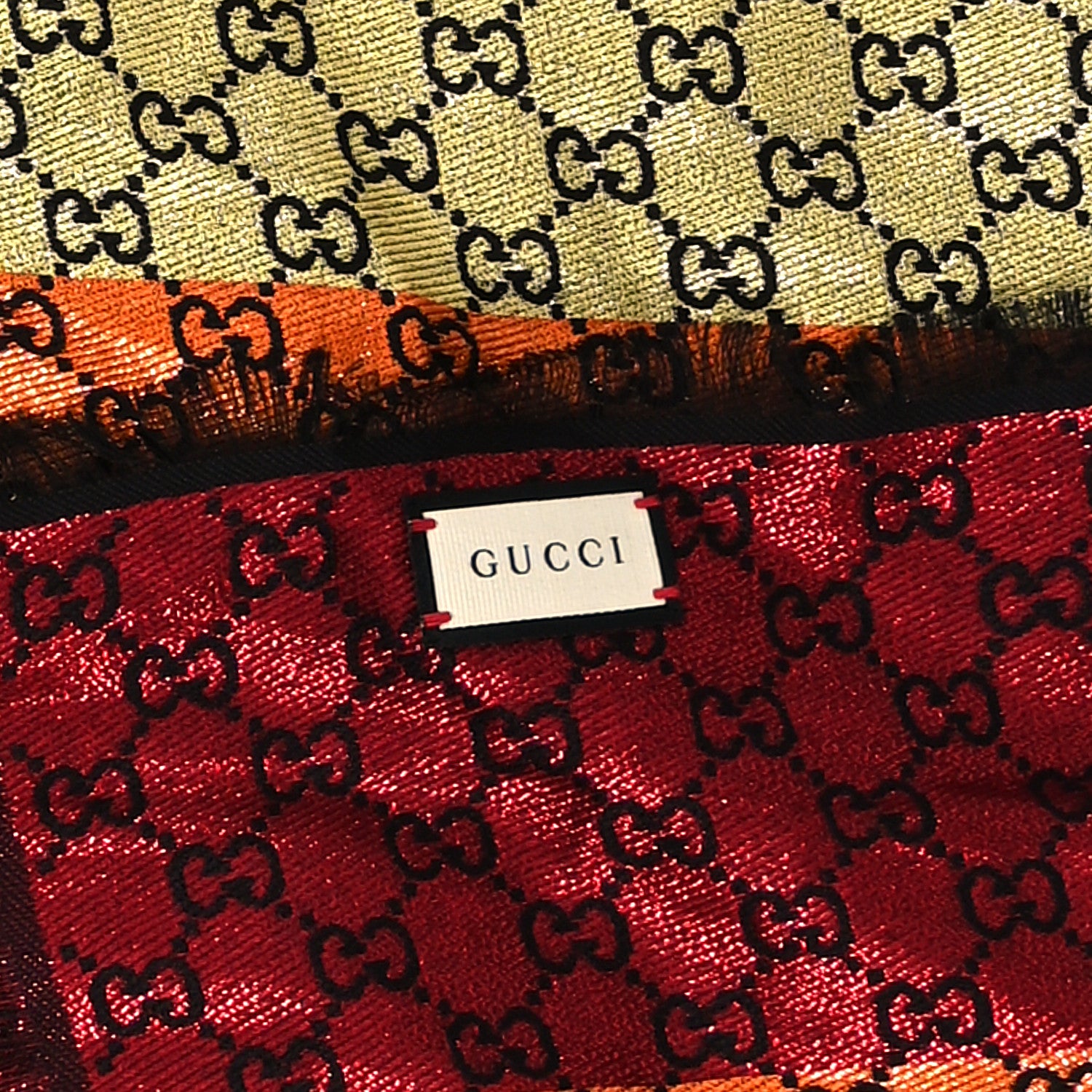 Gucci Viscose Cotton Silk Jacquard GG Monogram Shiny Summer Square Shawl Black Multicolor 3 of 3