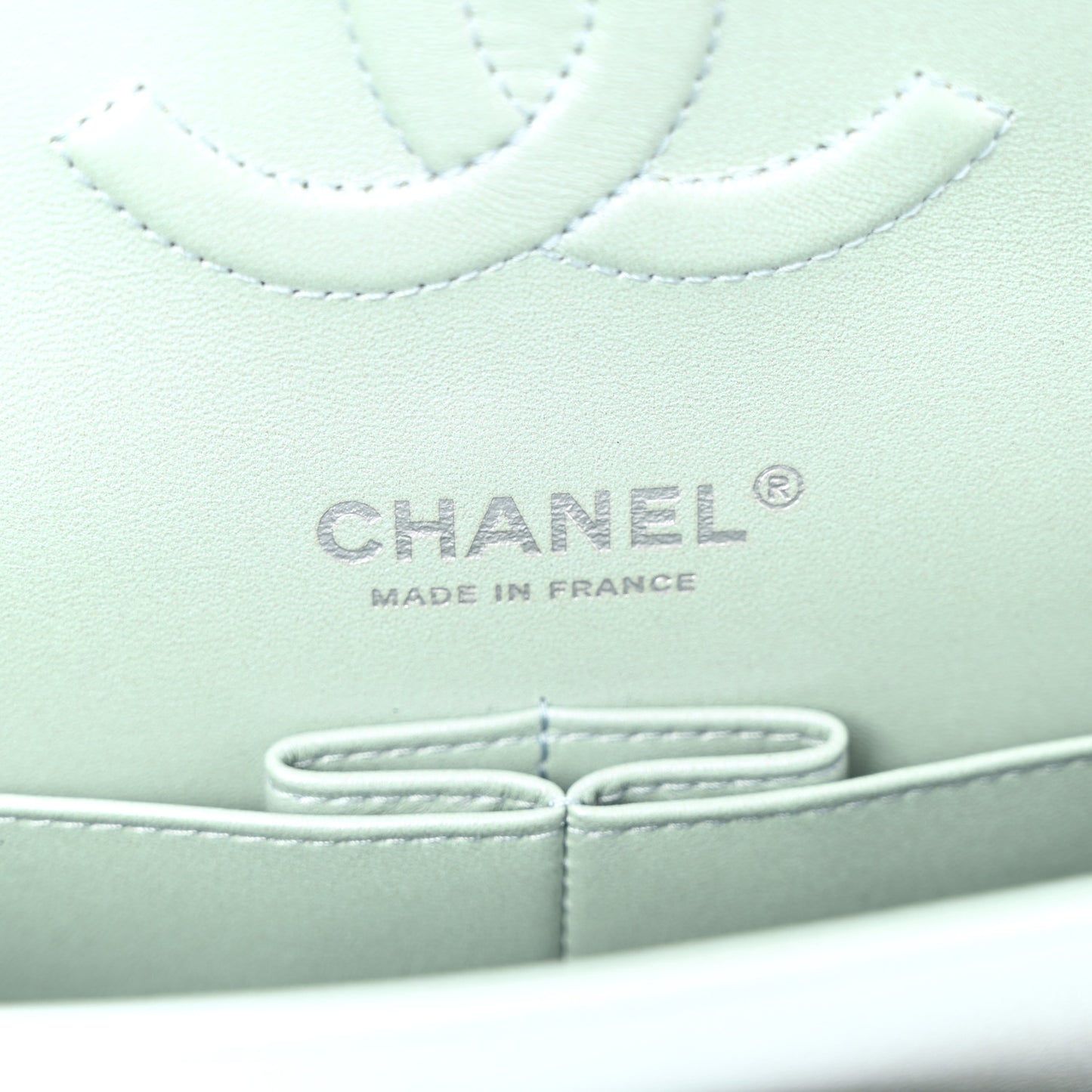 Iridescent Calfskin Quilted Medium Double Flap Light Blue