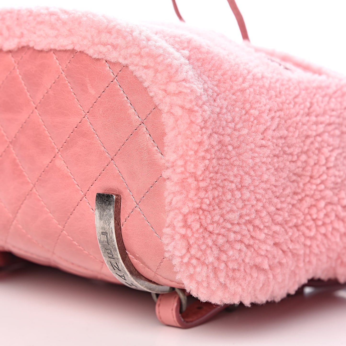 Glazed Calfskin Shearling Quilted Small Mountain Backpack Pink