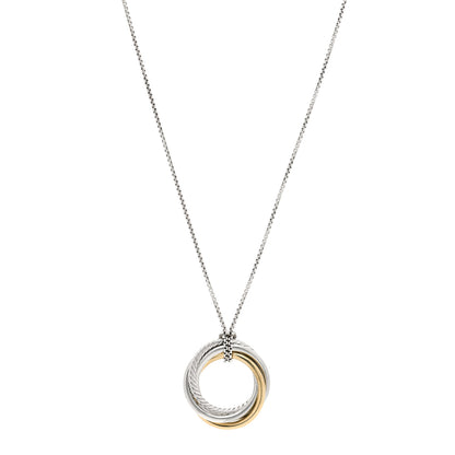 David Yurman Sterling Silver 14K Yellow Gold 28mm Crossover Pendant Necklace 1 of 5