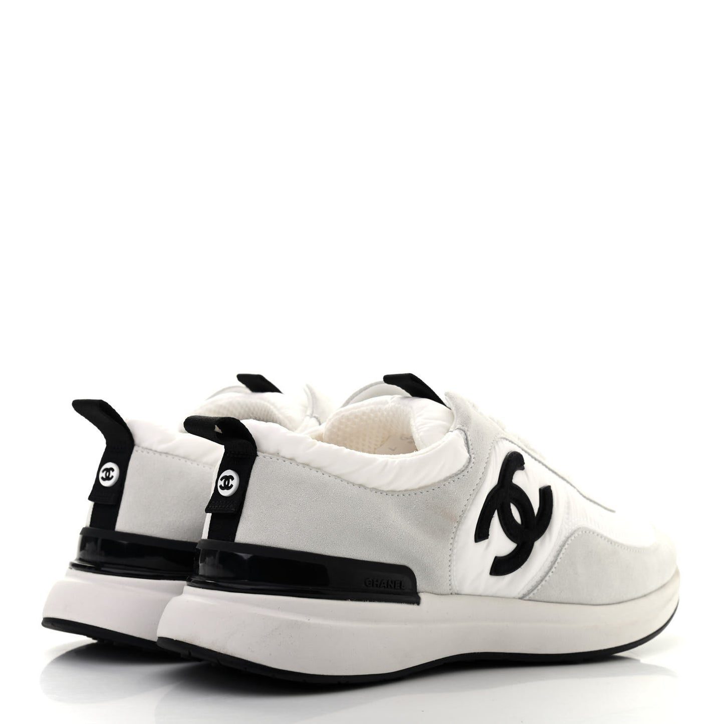 Nylon Suede Calfskin Womens CC Sneakers 39.5 White Ivory