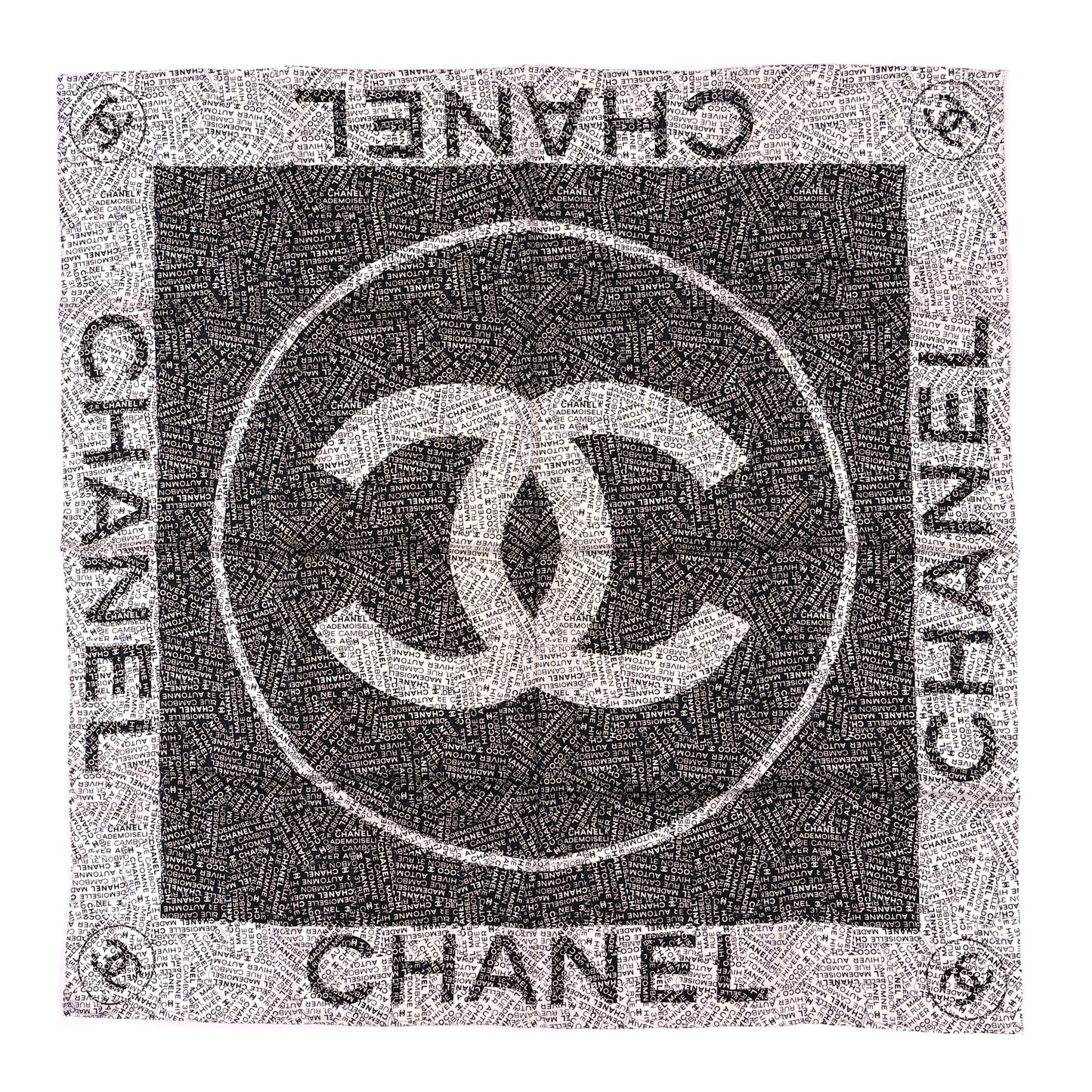 Silk CC Logo Scarf Black White