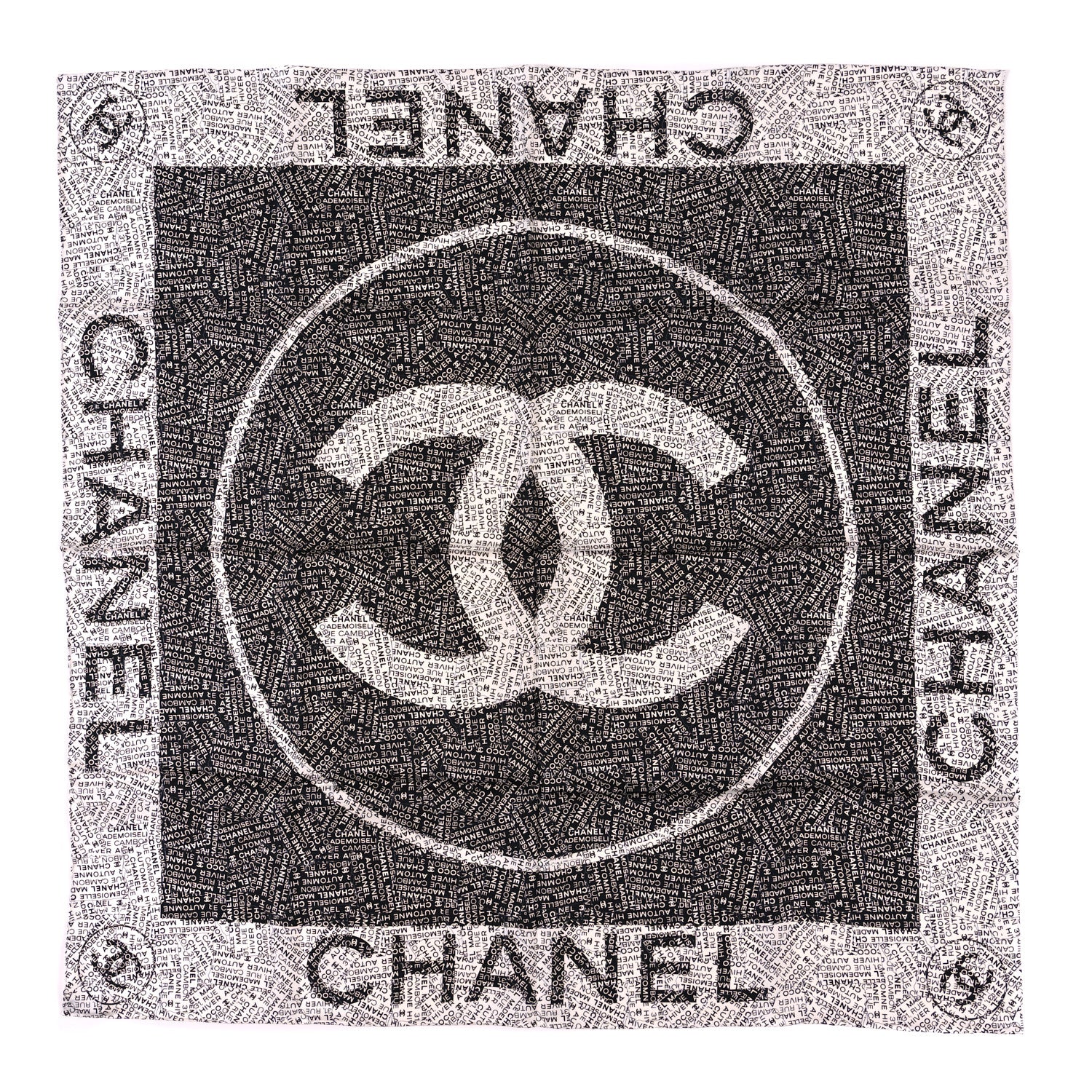 Chanel Silk CC Logo Scarf Black White 1 of 3