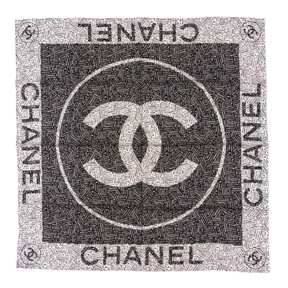Chanel Silk CC Logo Scarf Black White 1 of 3