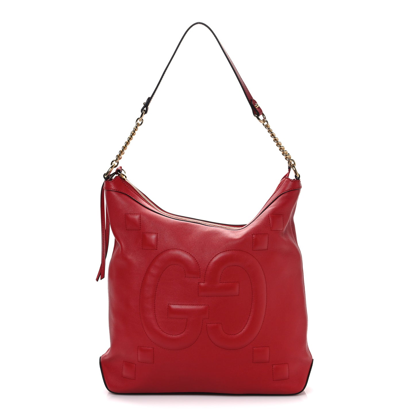 Apollo Calfskin GG Dadini Embroidered Chain Hobo Hibiscus Red