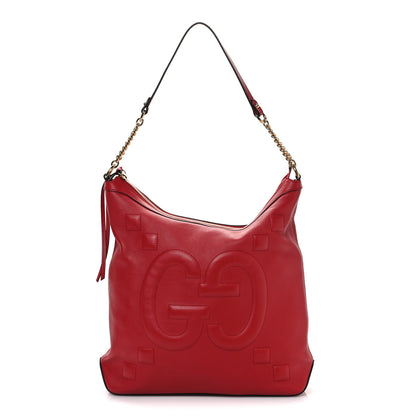 Gucci Apollo Calfskin GG Dadini Embroidered Chain Hobo Hibiscus Red 1 of 10