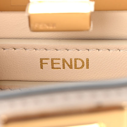 Fendi Vitello Seta Shiny Nappa Floral Embroidered Petite Peekaboo I SEE U Satchel Camelia White Ice 6 of 11