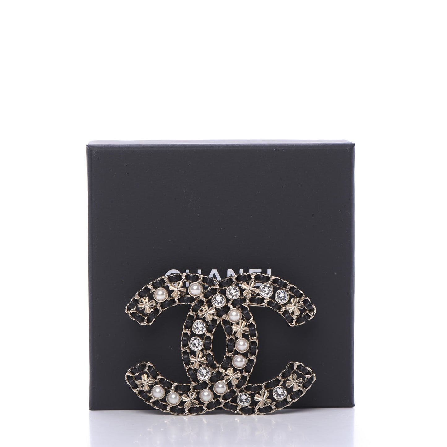 Metal Lambskin Crystal Sergeant Brooch Black Gold