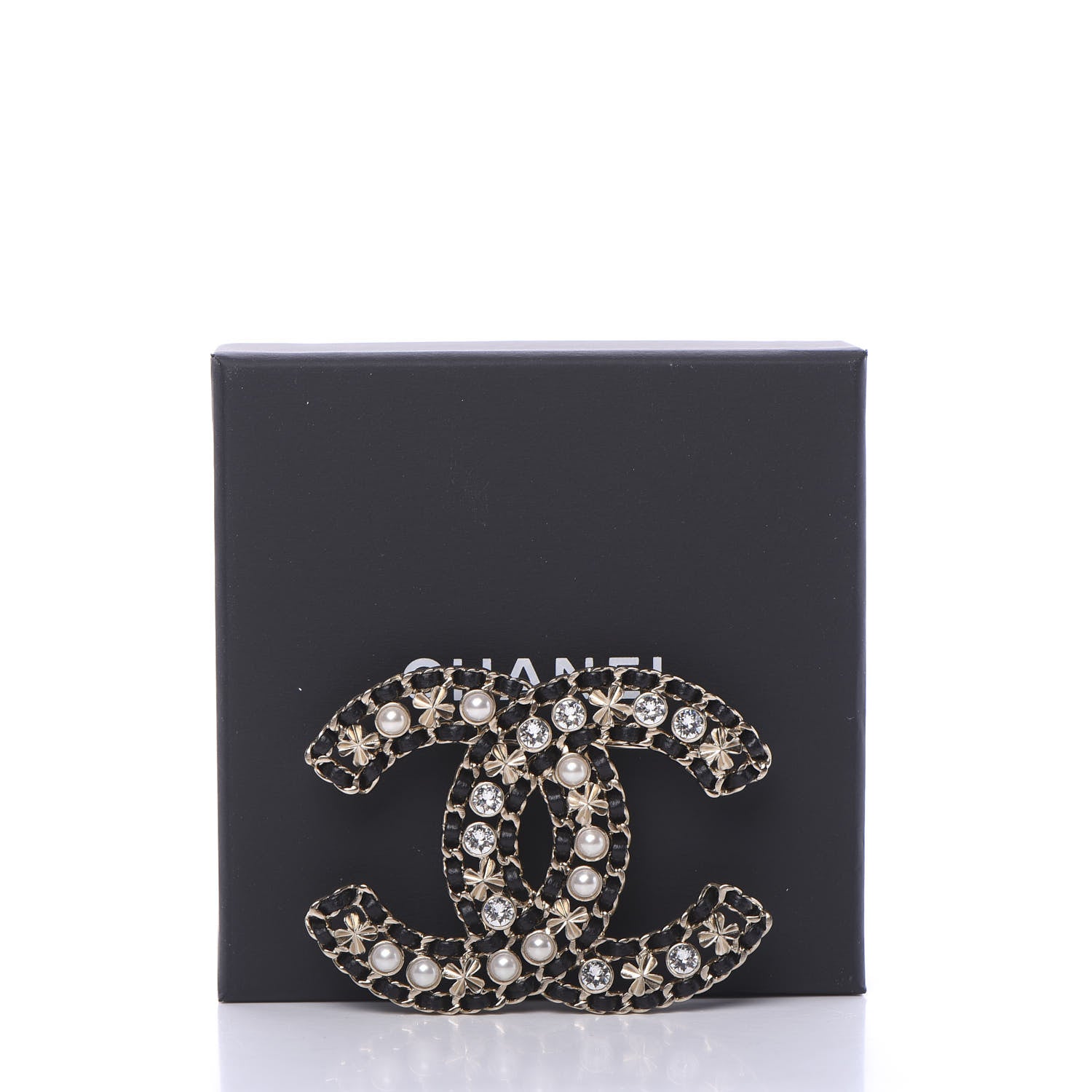 Chanel Metal Lambskin Crystal Sergeant Brooch Black Gold 4 of 4