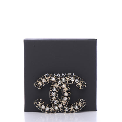 Chanel Metal Lambskin Crystal Sergeant Brooch Black Gold 4 of 4