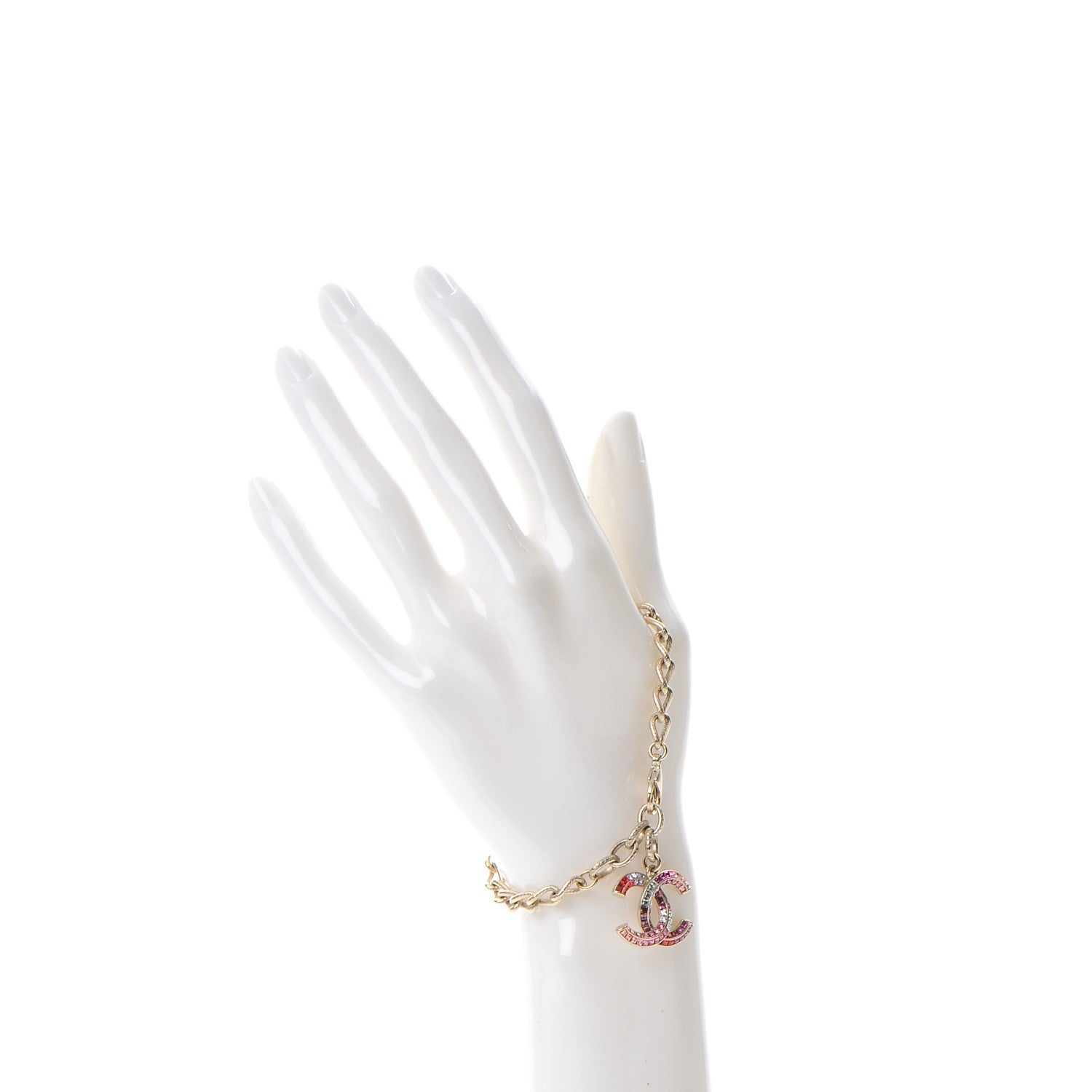 Chanel Baguette Crystal CC Bracelet Gold Fuchsia Purple 2 of 8