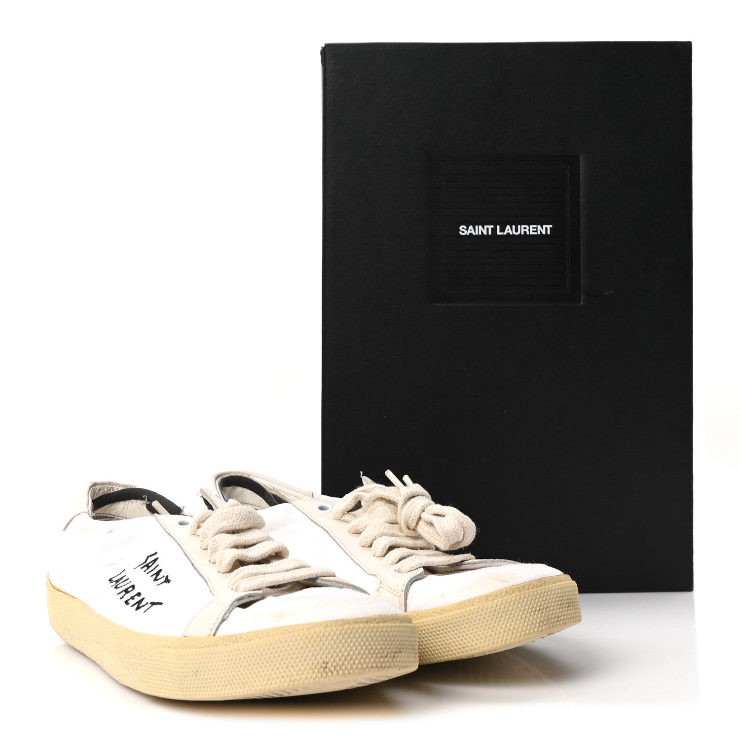 Saint Laurent Distressed Canvas Court Classic Sneakers 39 Panna 9 of 9
