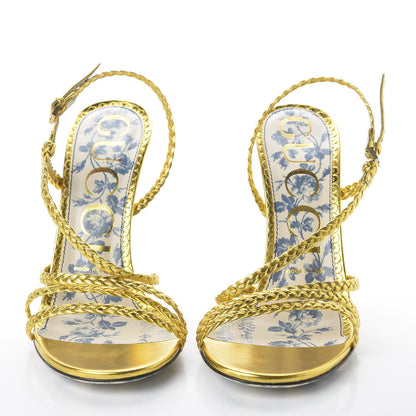 Gucci Metallic Nappa Braided Haines High Heel Sandals 37.5 Gold 2 of 8