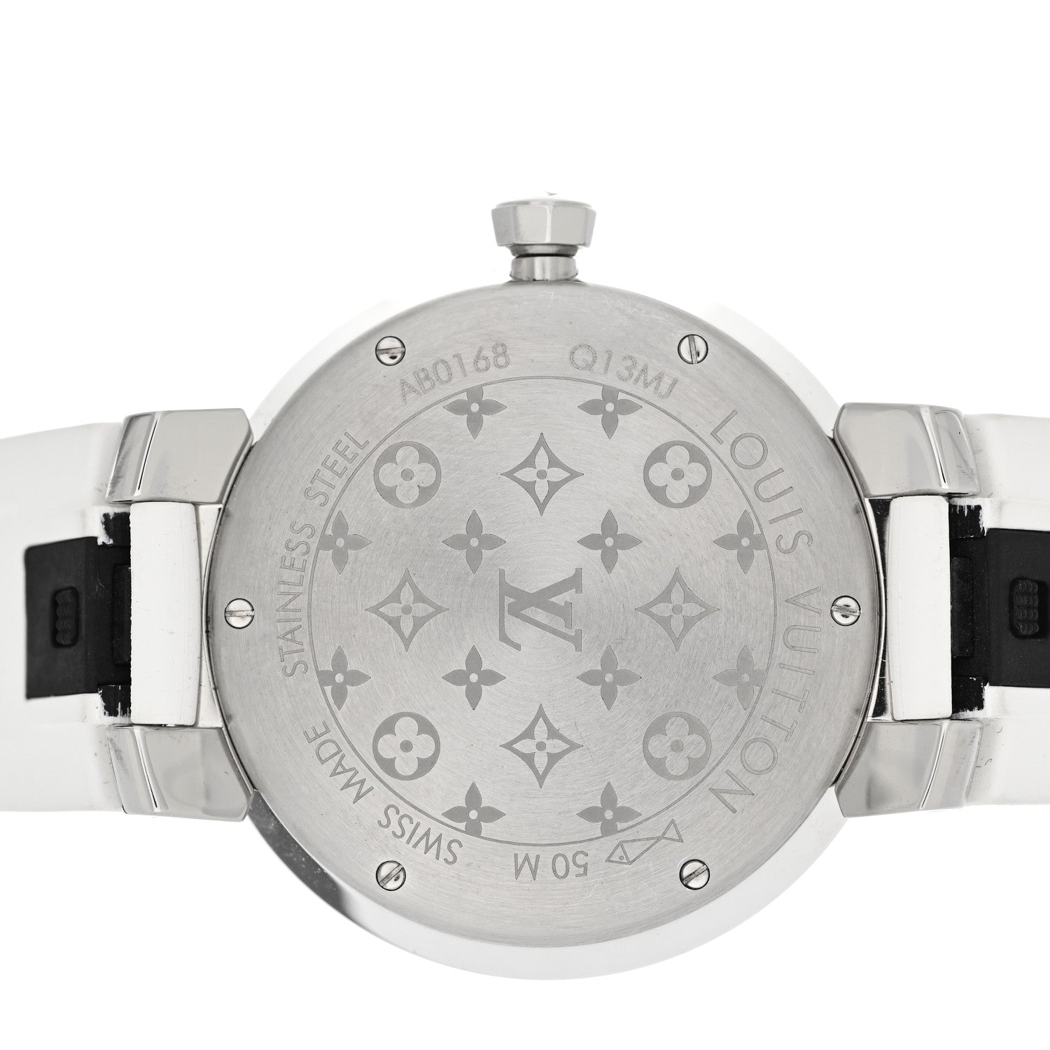 Louis Vuitton Stainless Steel Rubber Diamond 33mm Tambour Slim Quartz Watch White 4 of 5