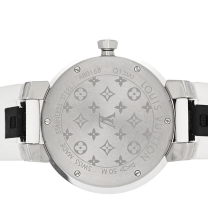 Louis Vuitton Stainless Steel Rubber Diamond 33mm Tambour Slim Quartz Watch White 4 of 5