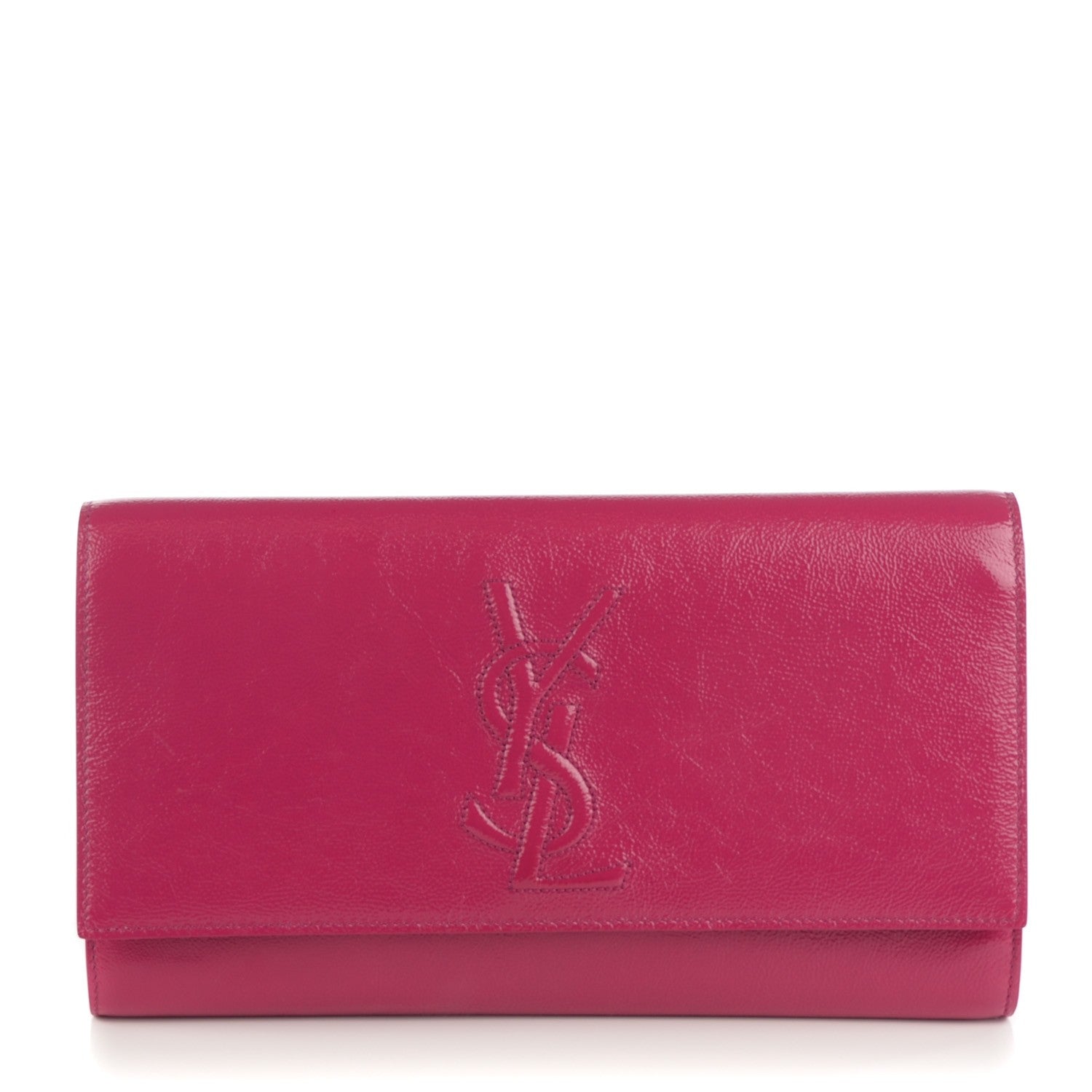 Saint Laurent Textured Patent Monogram Large Belle De Jour Clutch Fuchsia 1 of 7