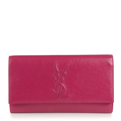 Saint Laurent Textured Patent Monogram Large Belle De Jour Clutch Fuchsia 1 of 7