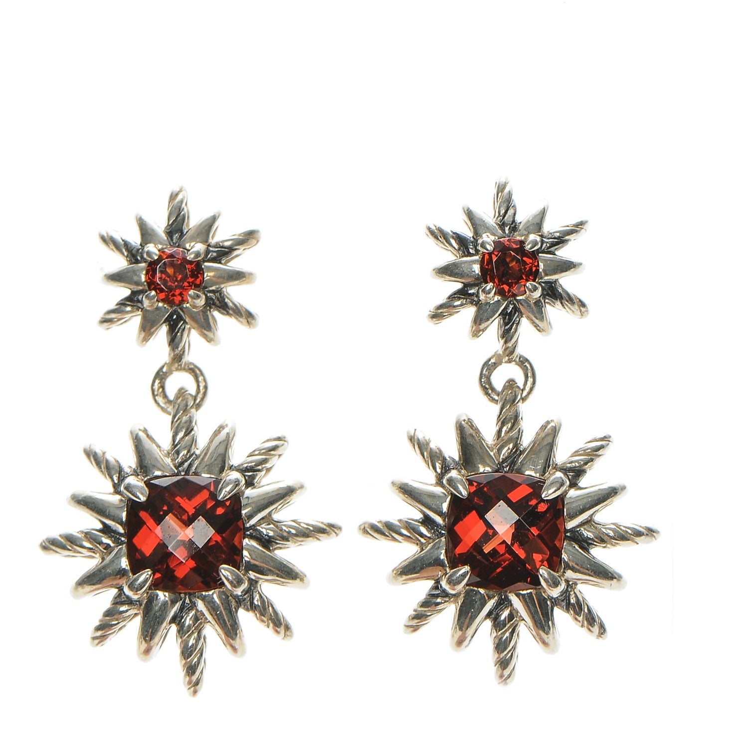 David Yurman Sterling Silver Garnet 22mm Starburst Double Drop Earrings 1 of 3
