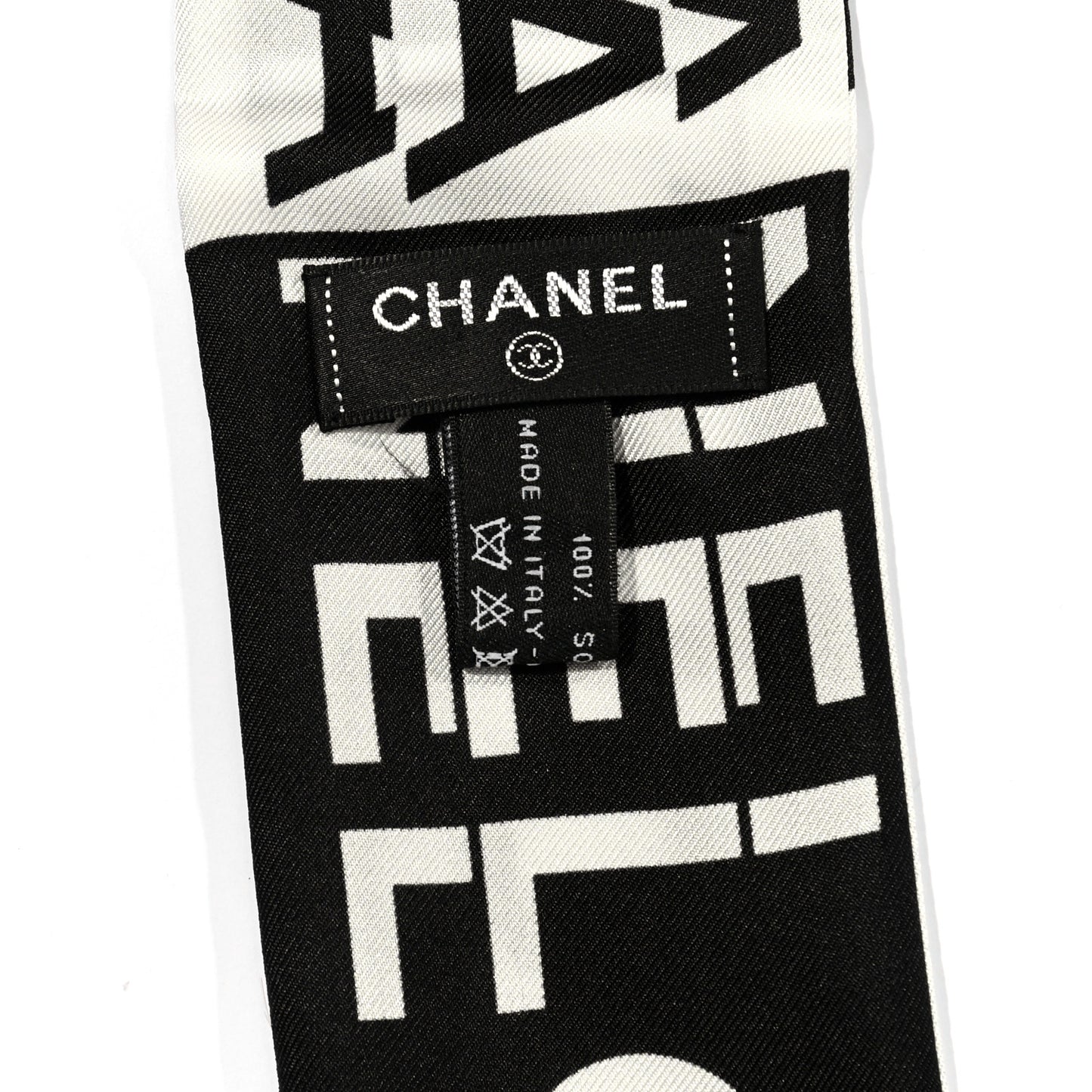 Silk Logo Slim Bandeau Scarf Black White