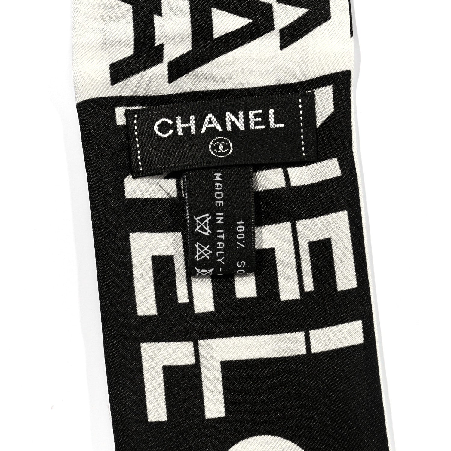 Chanel Silk Logo Slim Bandeau Scarf Black White 3 of 3