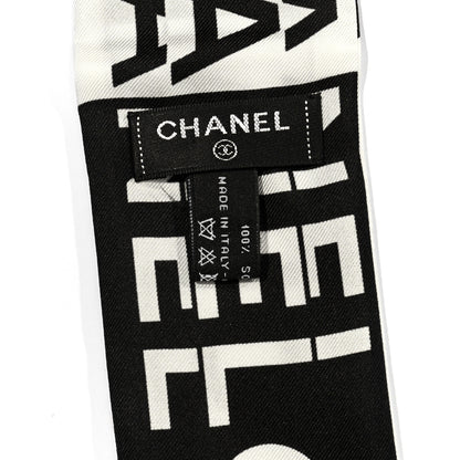 Chanel Silk Logo Slim Bandeau Scarf Black White 3 of 3