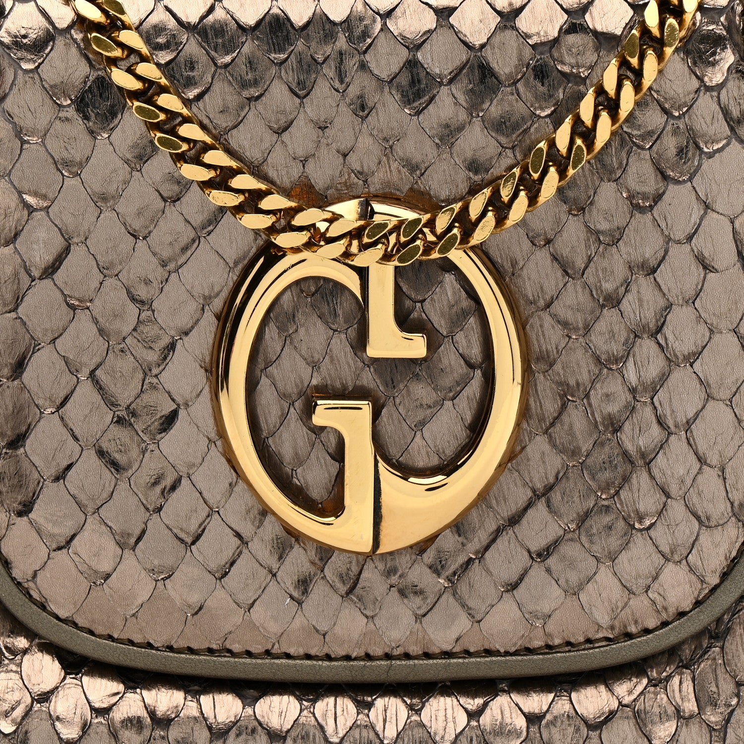 Gucci Snakeskin Small 1973 Chain Shoulder Bag Gunmetal 8 of 13