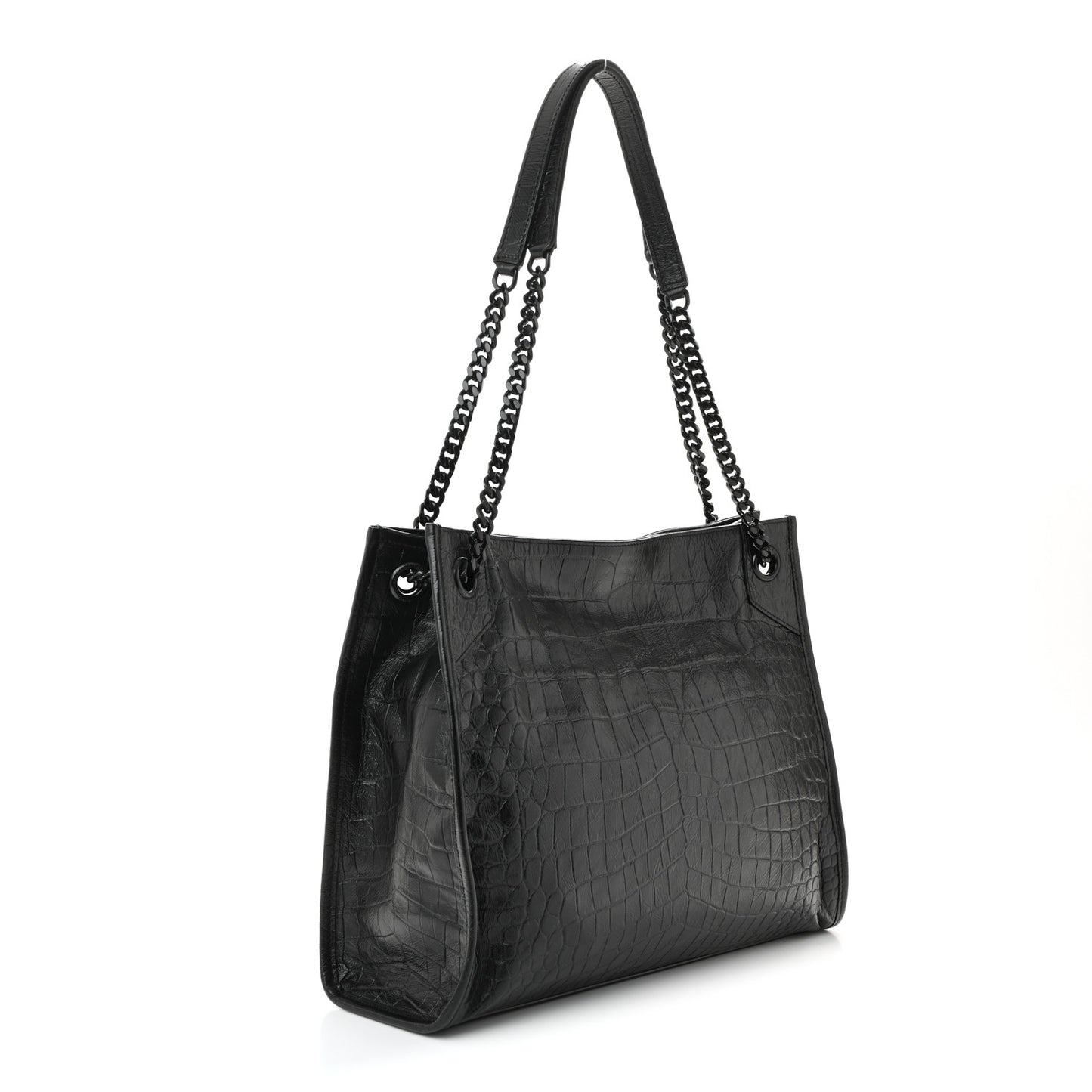 Calfskin Crocodile Embossed Monogram Medium Niki Shopping Bag Black