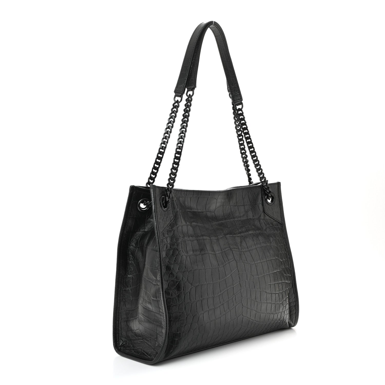 Saint Laurent Calfskin Crocodile Embossed Monogram Medium Niki Shopping Bag Black 3 of 10