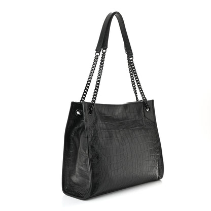 Saint Laurent Calfskin Crocodile Embossed Monogram Medium Niki Shopping Bag Black 3 of 10