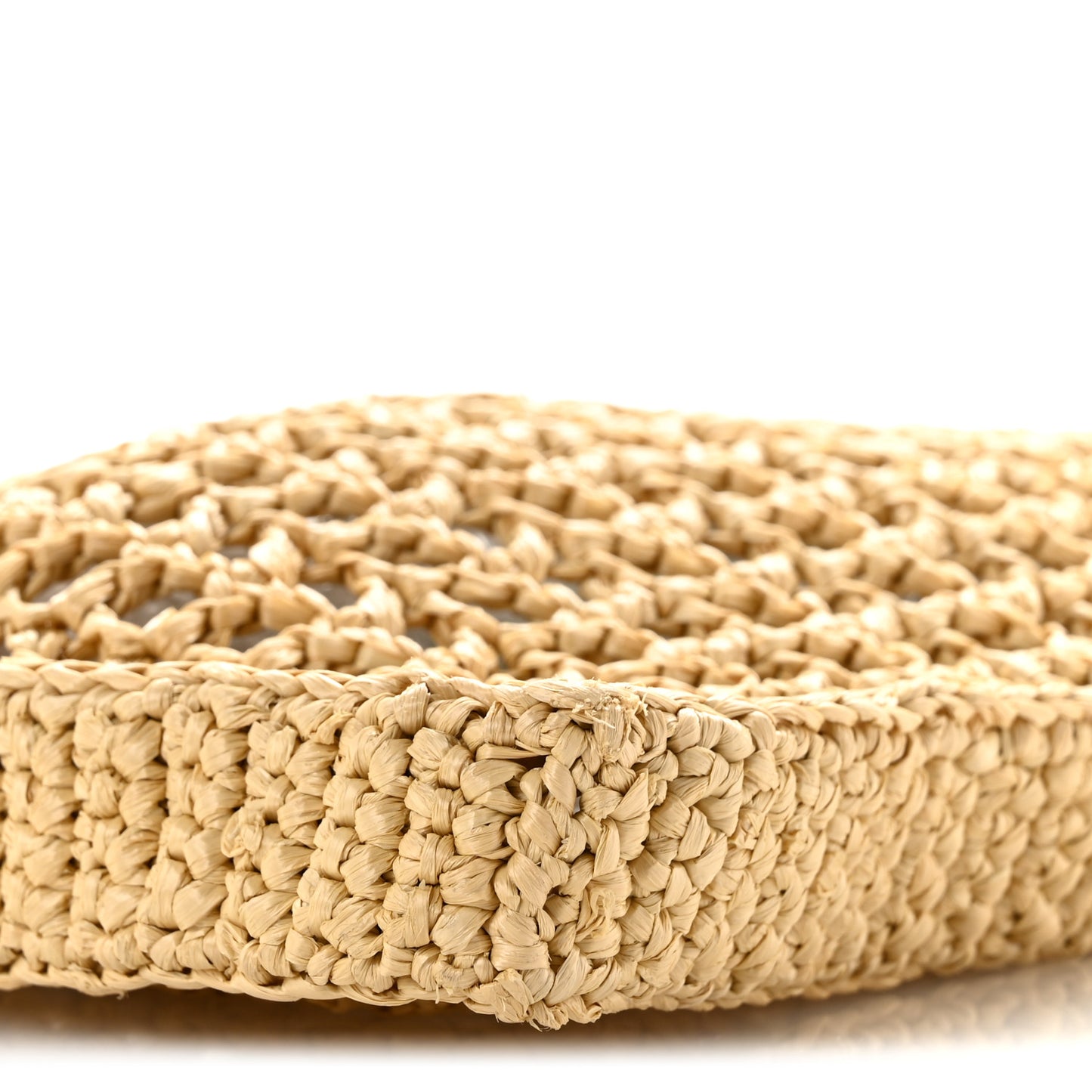 Yarn Raffia Effect Crochet Logo Embroidered Tote Bag Naturale
