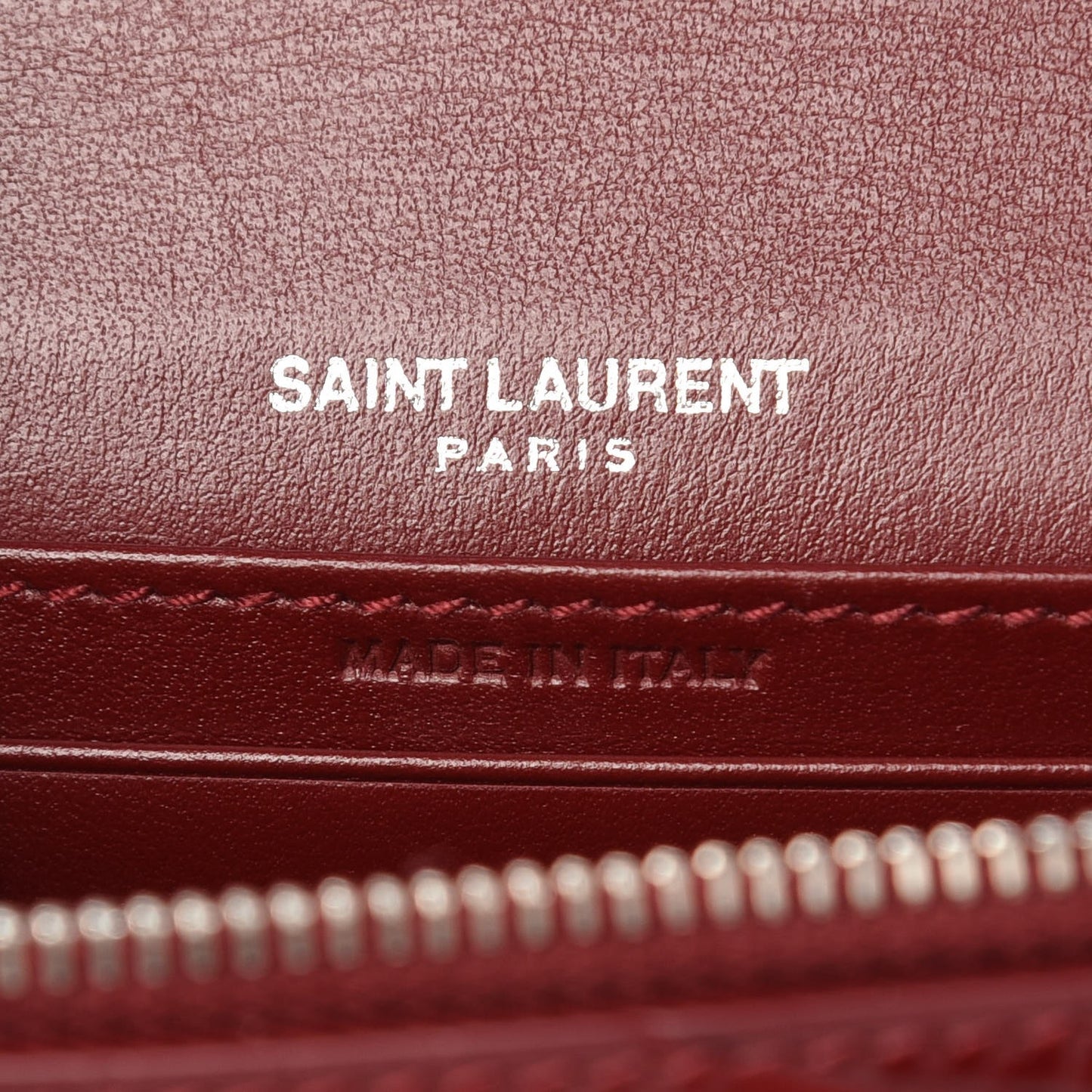 Calfskin Crocodile Embossed Monogram Sunset Chain Wallet Dark Red