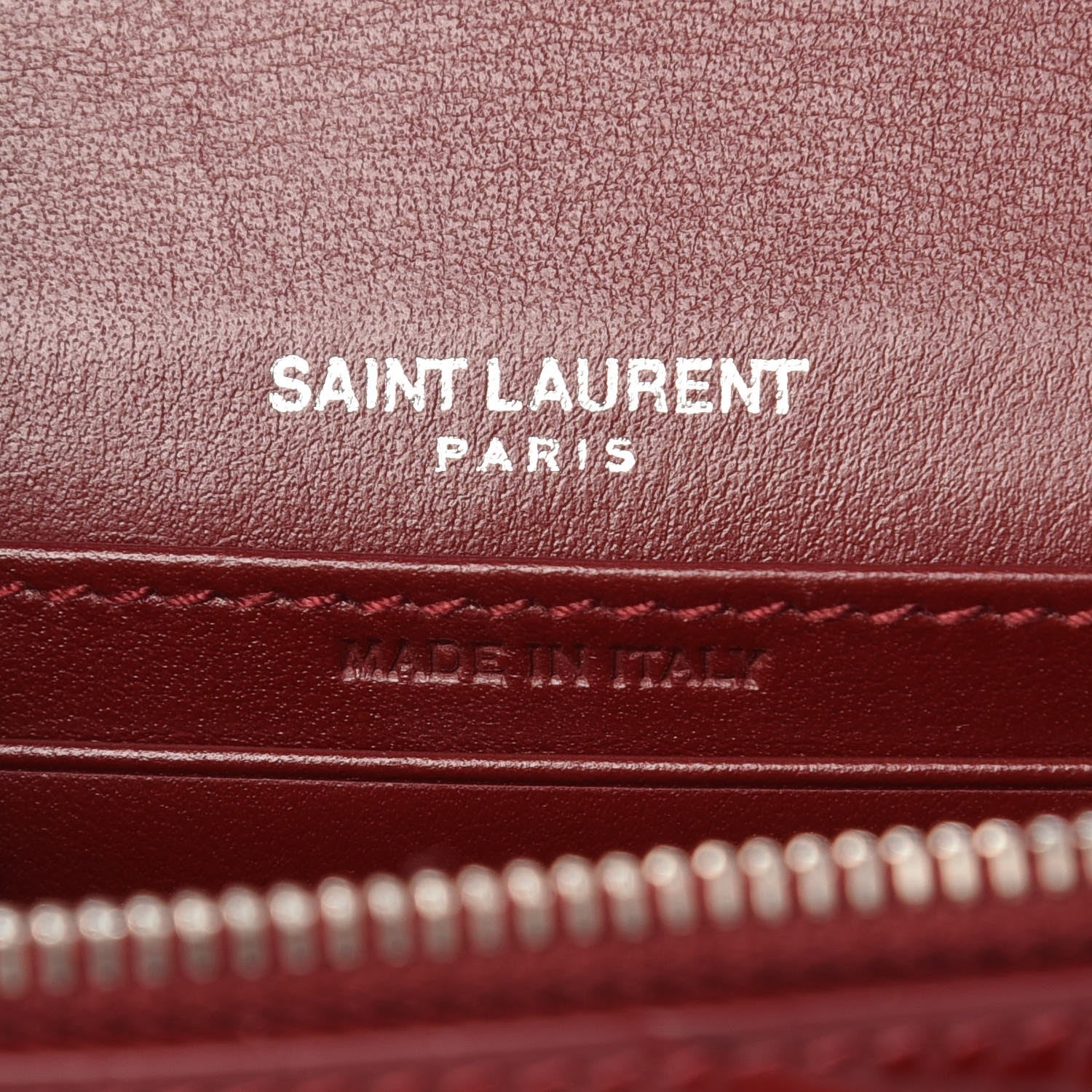 Saint Laurent Calfskin Crocodile Embossed Monogram Sunset Chain Wallet Dark Red 6 of 6