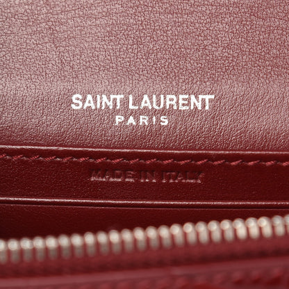 Saint Laurent Calfskin Crocodile Embossed Monogram Sunset Chain Wallet Dark Red 6 of 6