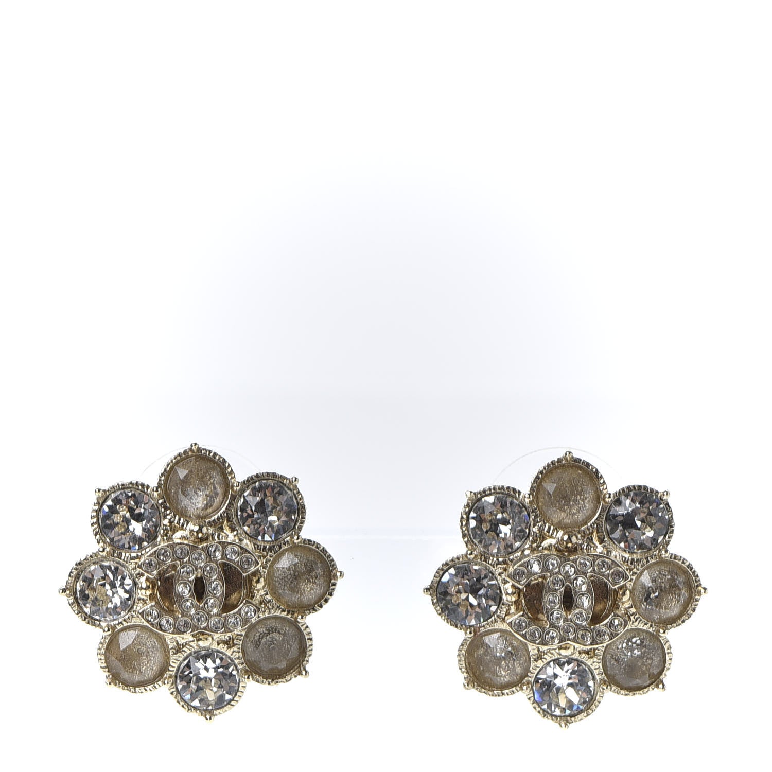 Chanel Crystal CC Earrings Gold 1 of 5