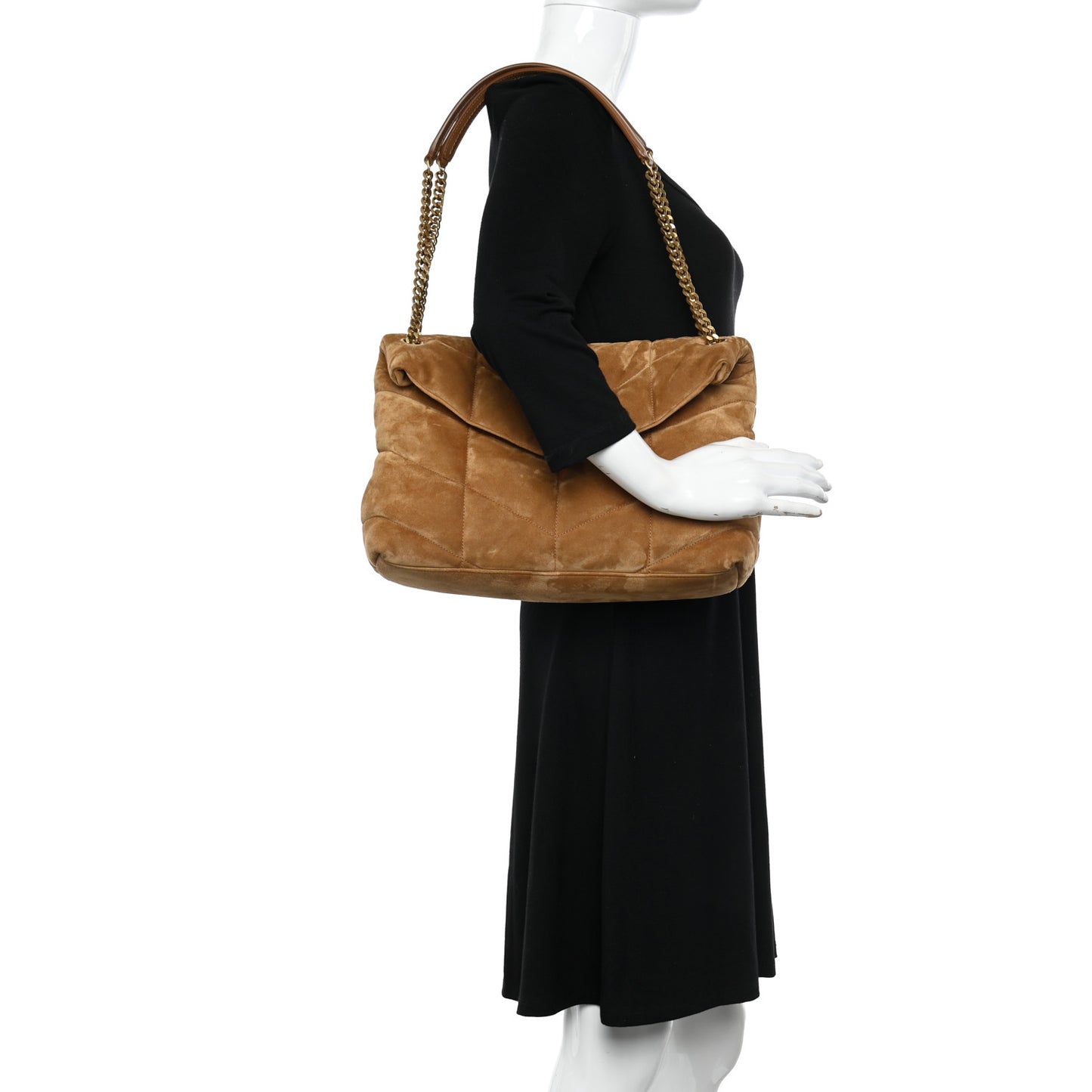 Suede Calfskin Quilted Medium Loulou Puffer Monogram Chain Satchel Cinnamon